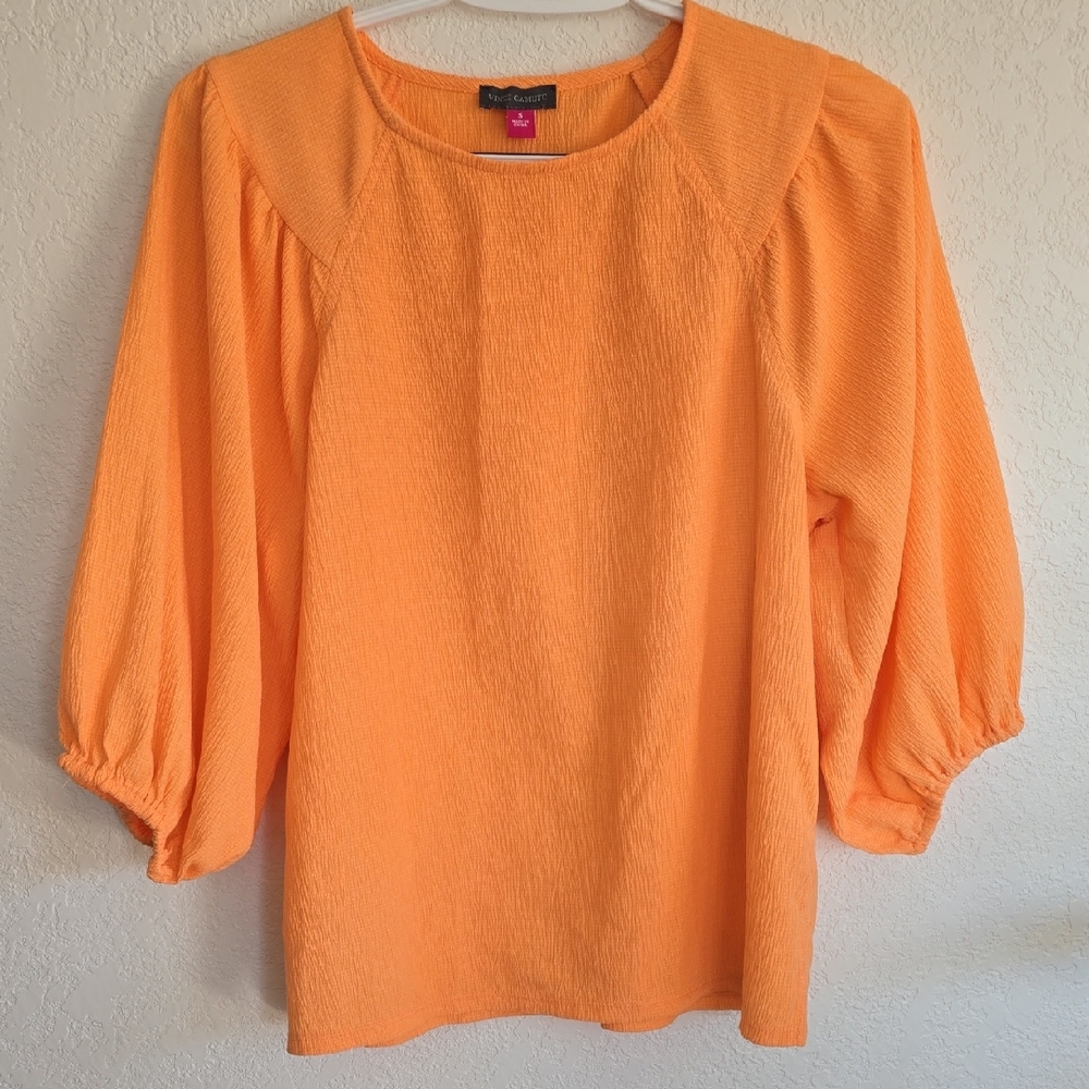 Vince Camuto Bright Orange Textured Balloon-Sleeve Blouse